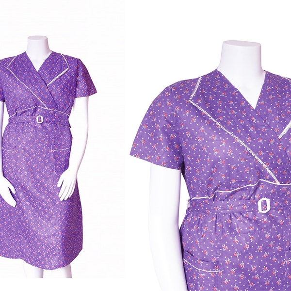 1930s Dress Plus Size • 30s Purple Floral Dress • Feedsack • XL