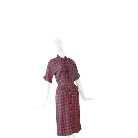 1940s Dress Small • 40s Plaid Wiggle Dress • Fitt… - image 1