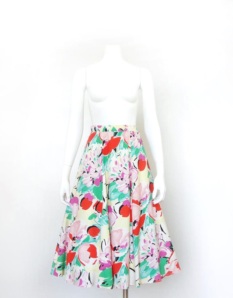 1980s Floral Skirt 80s Full Skirt Abstract Print S Small image 2