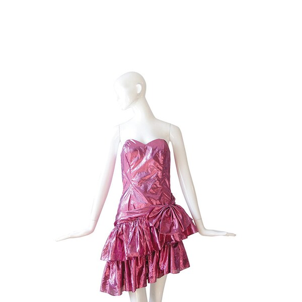 1980s Dress • 80s Party Dress • Strapless Bombshell • Small S