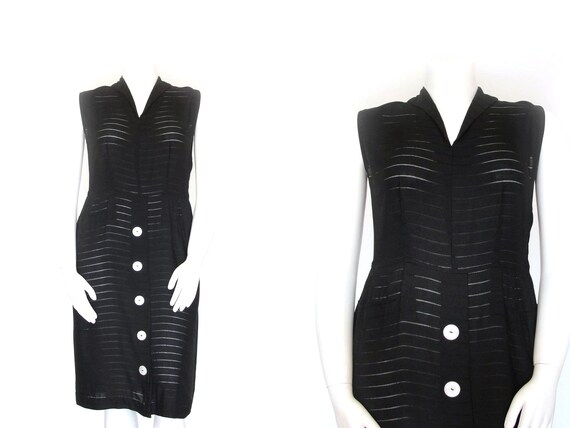 1950s Dress | 50s Little Black Dress | L / XL Volu