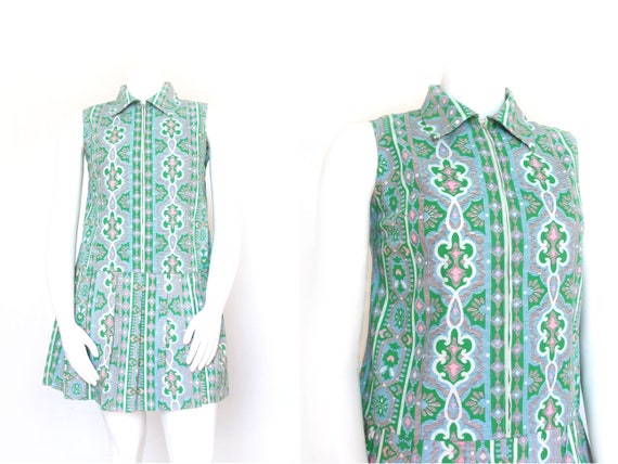 1960s Dress | Vintage 60s Dress | Green Floral Sko