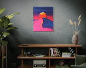 Surreal Neon Desert Landscape Canvas Print: Retro-Futuristic Home Decor
