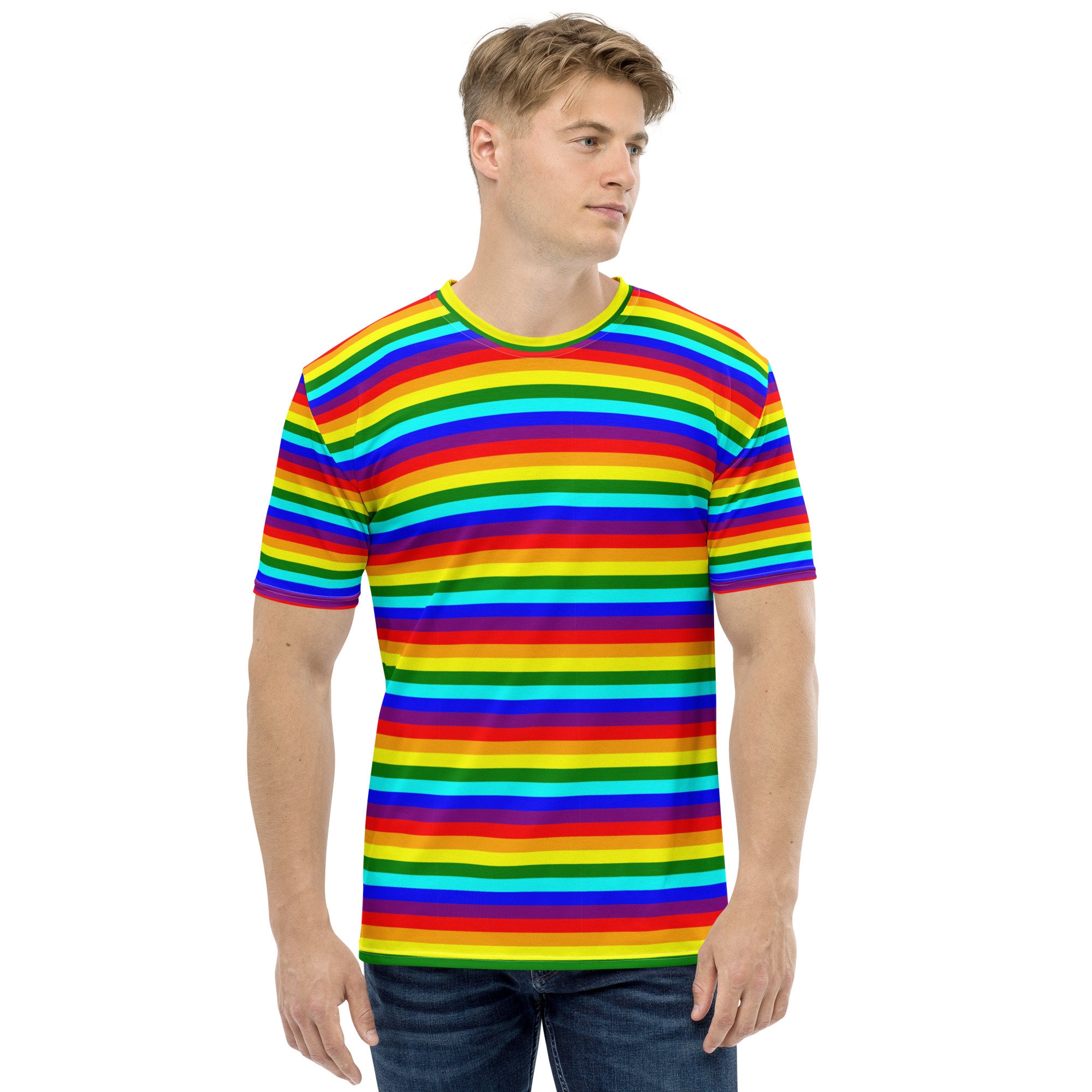 【MOF】キティー◆Rainbow brown striped short-sleeved T-shirt LilyCoco Womens Rainbow Striped Shirt Color Block Long