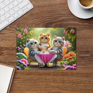 3 cat birthday party Greeting card kittens garden tea party cards for children cat lady cards for kids