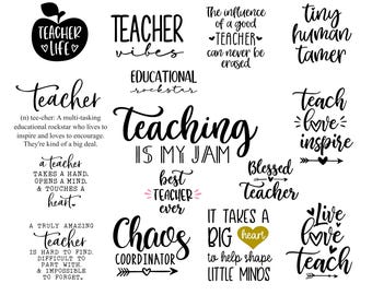Lärare SVG-paket – 15 designer | Roliga och inspirerande lärarcitat för Cricut och sublimering | Skol-SVG för skjortor, muggar, presenter