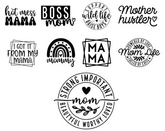 Mamma SVG-paket – 7 kärleksfulla mammadesigner | Mors dag SVG för Cricut och Silhouette | Mammaliv, citat, presentidéer, klippfiler