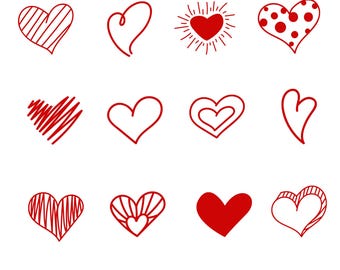 Frihandritat hjärta SVG-paket – 20 handskissade designer | Doodle Heart SVG för Cricut och sublimering | Minimalistisk kärleksclipart