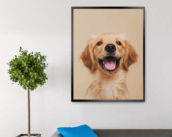 Söt hundväggkonst | Bedårande valpporträtt | Lekfull husdjursdekor | Digital nedladdning av roliga djur | Väggkonst för barnrum och hem