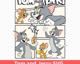 Tom och Jerry SVG – Klassisk tecknad duo-fil, rolig vintagekaraktär SVG för silhuett, retroanimation digital nedladdning