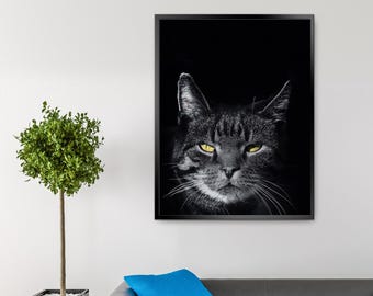 Mystisk svart katt väggkonst | Digital nedladdning kattaffisch | Gotisk katt heminredning | Mörk estetisk katt utskrivbar | Häxkatttryck