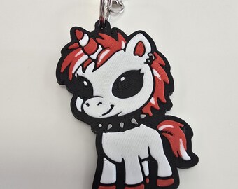 Punk Unicorn Keychain – Cute Kawaii Goth Accessory | 3D Printed in Eco-Friendly PLA | SkribblWorks