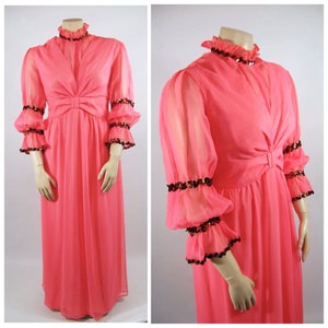 Plus Size Bright Coral Gown / 40 Waist / Sequins Gibson Girl 70s does 1890s Edwardian Musical Stage Costume Pink Orange