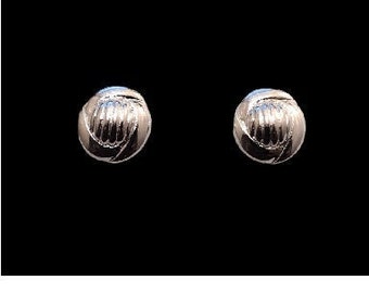 Rib Lined Small Button Clip On Earrings Vintage Polished Silver Tone Layered Discs