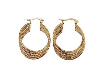 1 3/8 Inch 35mm Hoop Gold Tone Pierced Post Earrings