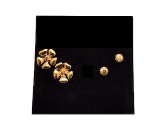 Avon Flower Crystal Sets Pierced Post Earrings Vintage 2 Pairs Gold Tone Small Studs