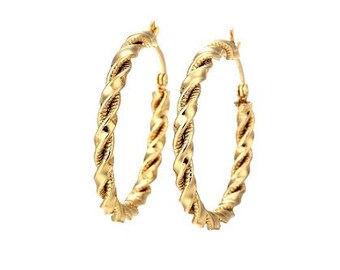 1 1/4 Inch 35mm Hoop Gold Tone Pierced Post Earrings