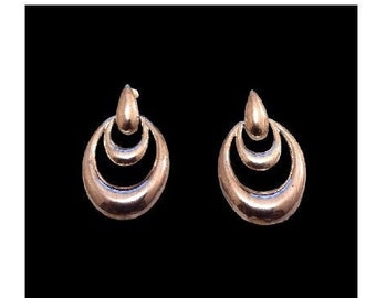 Napier Door Knocker Hoop Clip On Earrings Vintage Pink Tinted Silver Tone Comfort Adjustable Screwback Support Double Oval Ring