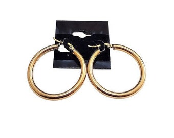 1 1/2 Inch 39mm Wide Band Hoop Pierced Post Earrings Polished Gold Tone