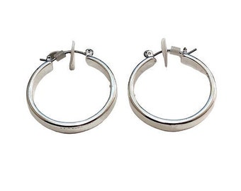 1 Inch 25mm Wedding Band Hoop Pierced Post Earrings Silver Tone