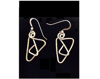 Sterling Silver 925 Stamped Triangle Hoop Pierced Wire Earrings