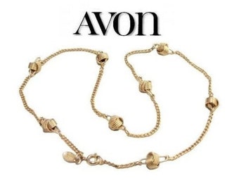 Avon Ball Bead Necklace Gold Tone Vintage 1977 Delicate Knot Curb Link Chain Spring Clasp Closure