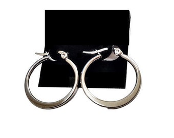 1 Inch 25mm Wide Bottom Hoop Pierced Post Earrings Polished Silver Tone