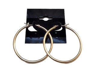 1 3/8 Inch 35mm Tube Hoop Pierced Post Earrings Gold Tone