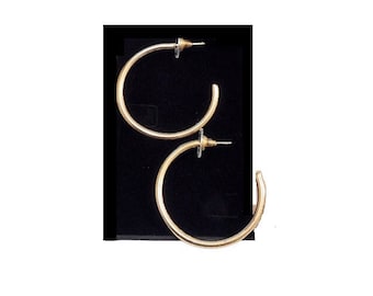 1 1/2 Inch 40mm Open End Hoop Pierced Post Earrings Gold Tone