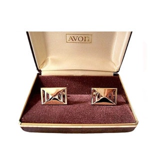 Avon Men Cuff Links Gold Tone Vintage Geometric Square Slotted Open Triangle Bevel Polished image 2