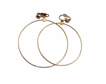 2 3/4 Inch 70mm Hoop Clip On Earrings Gold Tone 57mm Wide Ring