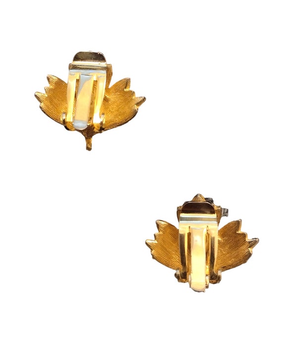 Brushed Small Leaf Clip On Earrings Vintage Gold … - image 9