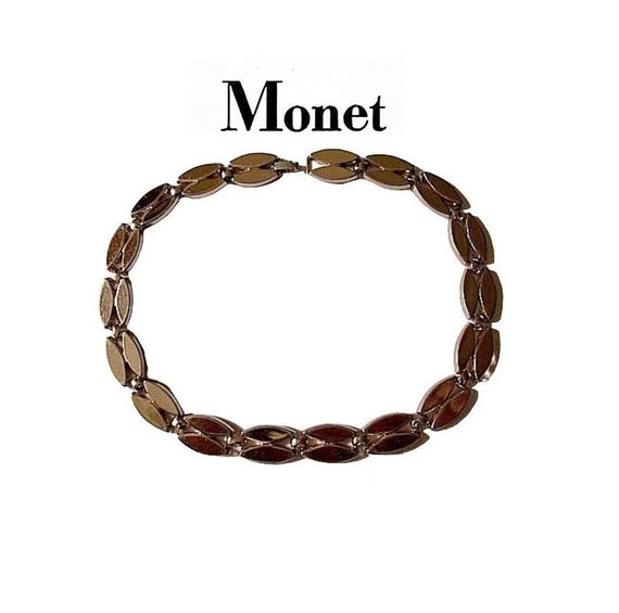Monet Rice Disc Necklace Link Chain Gold Tone Vint