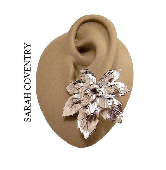 Sarah Coventry Big Leaf Clip On Earrings Silver To
