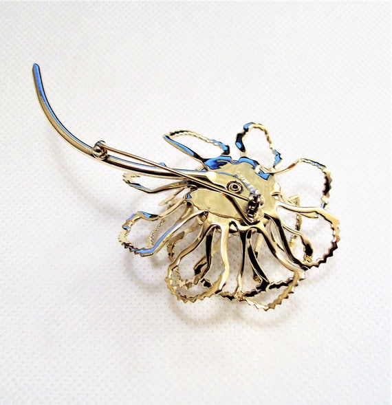 Sarah Coventry Crystal Crimped Flower Leaf Pin Br… - image 5