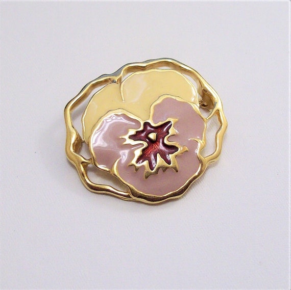 Avon Pansy Flower Pin Brooch Gold Tone Vintage Av… - image 8