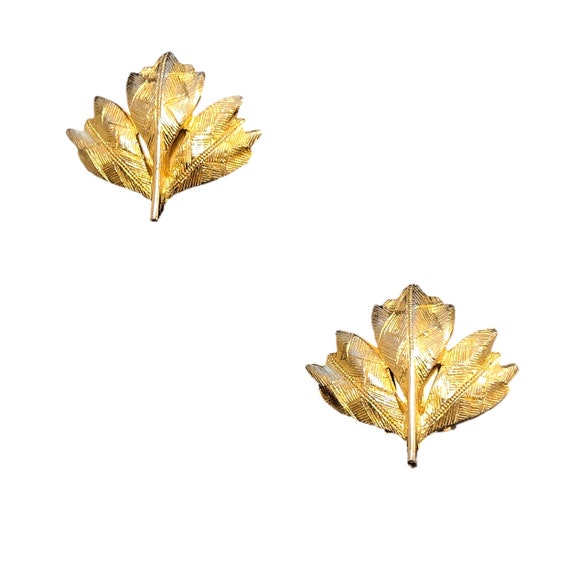 Brushed Small Leaf Clip On Earrings Vintage Gold … - image 4