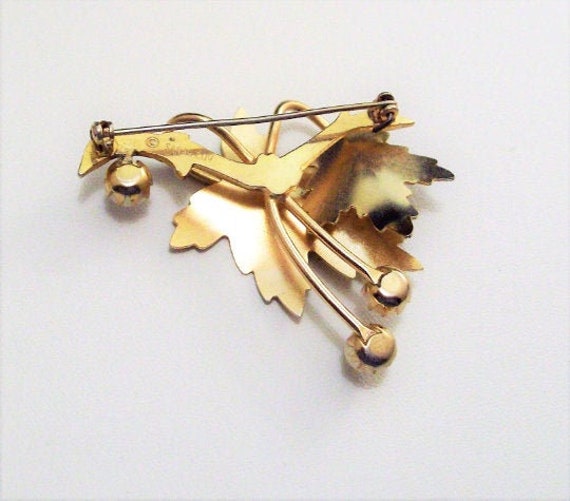 Sarah Coventry Pearl Leaf Pin Brooch Gold Tone Vi… - image 6