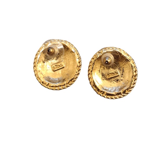 Black Red Disc Pierced Post Earrings Vintage Gold… - image 2
