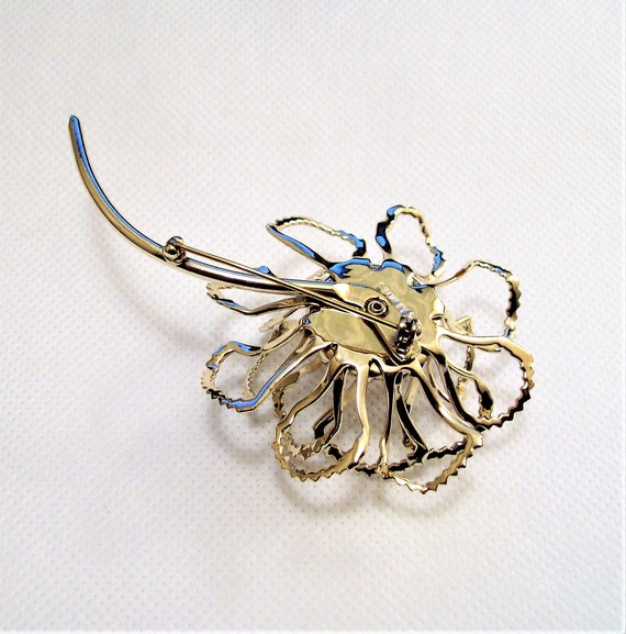 Sarah Coventry Crystal Crimped Flower Leaf Pin Br… - image 2