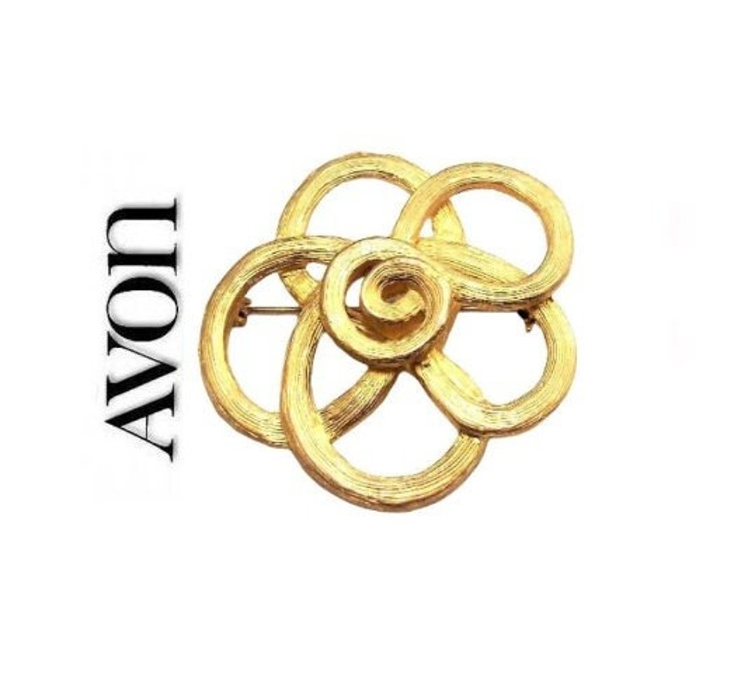 Avon Flower Pin Broche Gold Tone Vintage 1988 Swirl Band Cepillado