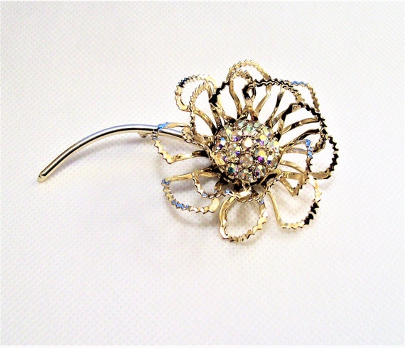 Sarah Coventry Crystal Crimped Flower Leaf Pin Br… - image 8