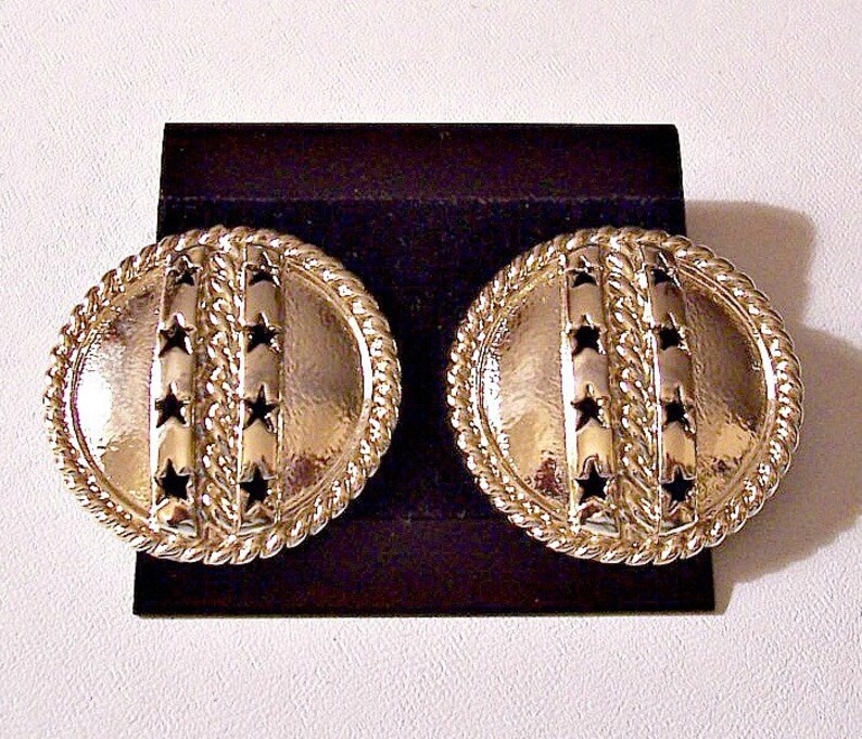 Stars Chain Rope Disc Pierced Earrings Gold Tone Vintage Large Etsy