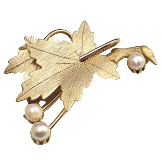 Sarah Coventry Pearl Leaf Pin Brooch Gold Tone Vi… - image 4