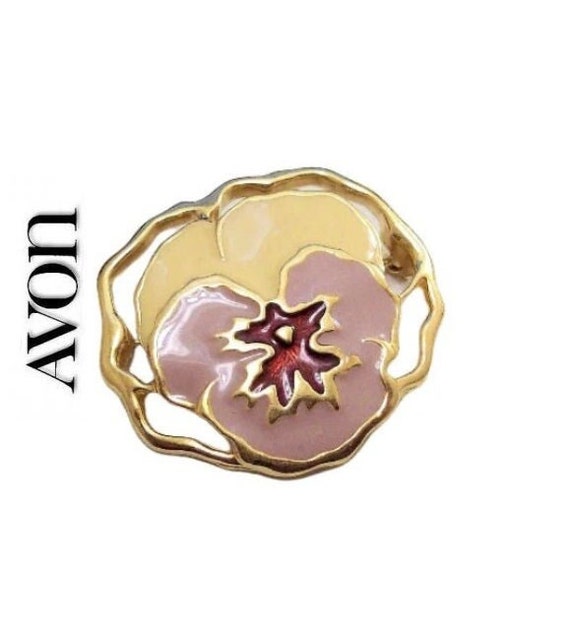 Avon Pansy Flower Pin Brooch Gold Tone Vintage Av… - image 1