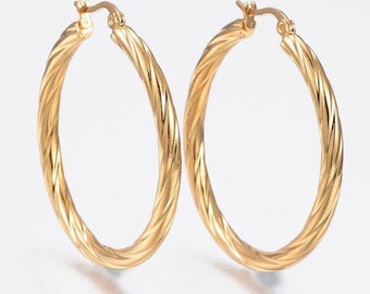 1 1/2 Inch 42mm Hoop Gold Pierced Post Earrings