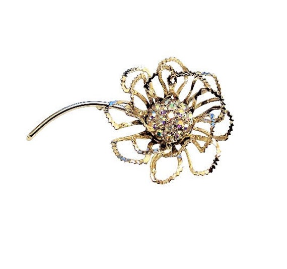 Sarah Coventry Crystal Crimped Flower Leaf Pin Br… - image 3