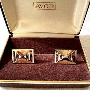 Avon Men Cuff Links Gold Tone Vintage Geometric Square Slotted Open Triangle Bevel Polished image 7