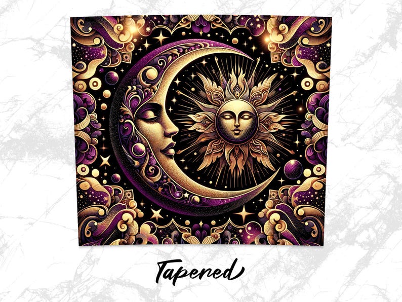 Celestial Sun and Moon Art Print, Mystical Space Wall Decor, Bohemian Astrology Poster, Spiritual Gift, Cosmic Illustration, Purple Gold