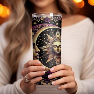 Celestial Sun and Moon Tumbler, Insulated Travel Cup, Artistic Drinkware, Unique Gift Idea